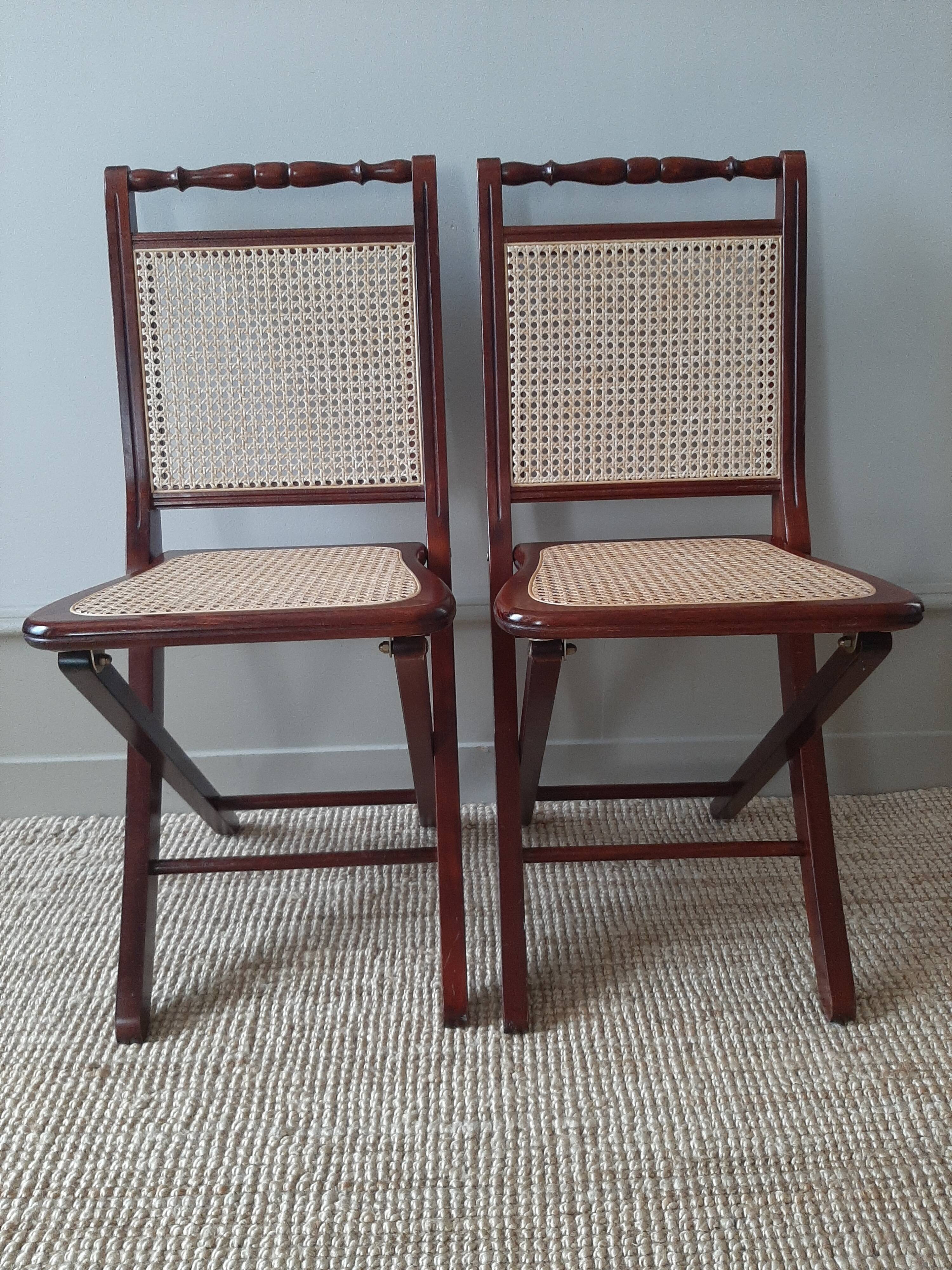 Folding wooden chairs and cannage