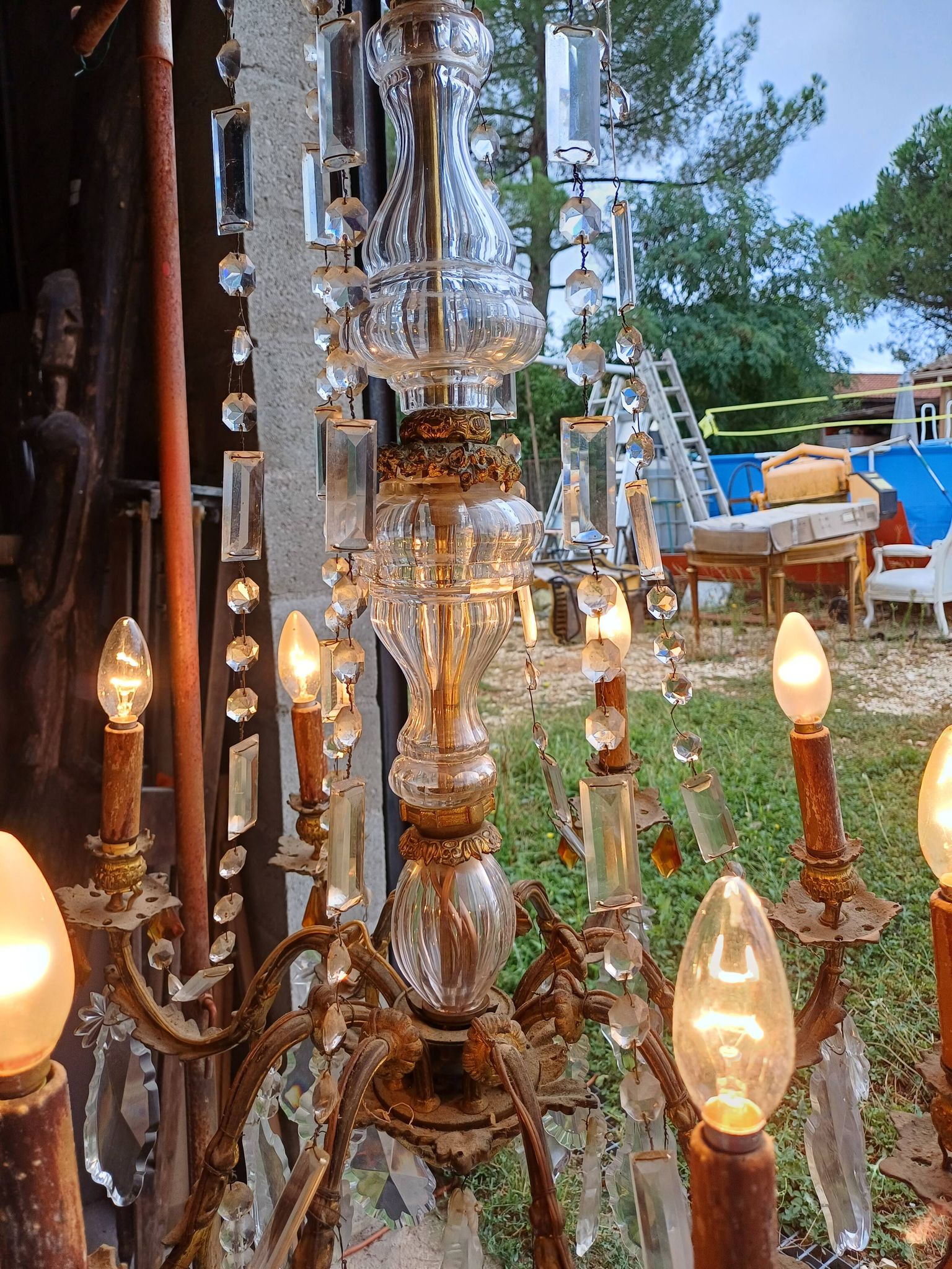 19th Bronze and Crystal Chandelier