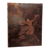 Old oil painting on canvas depicting Saint Francis in ecstasy