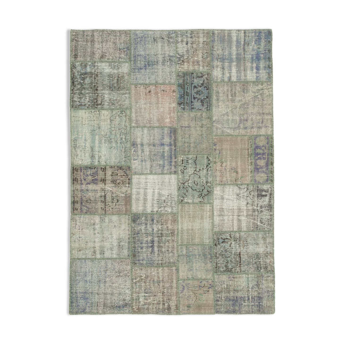 Hand-knotted turkish vintage 176 cm x 249 cm grey patchwork carpet