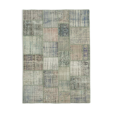 Hand-knotted turkish vintage 176 cm x 249 cm grey patchwork carpet