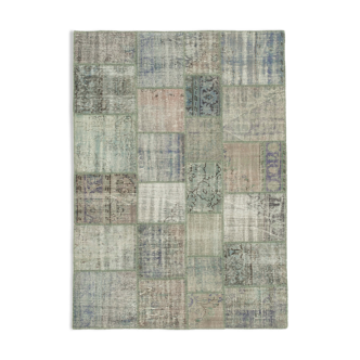 Hand-knotted turkish vintage 176 cm x 249 cm grey patchwork carpet