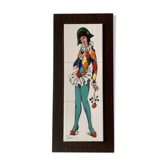 Vintage ceramic wall plaque - harlequin decor