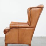 Cowhide leather wingback armchair