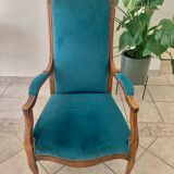 Fauteuil Voltaire style Louis Philippe restauré Bleu Canard