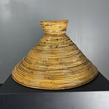 Midcentury pair pencil rattan large ( 62 cm ) pendants, Italy 1970s