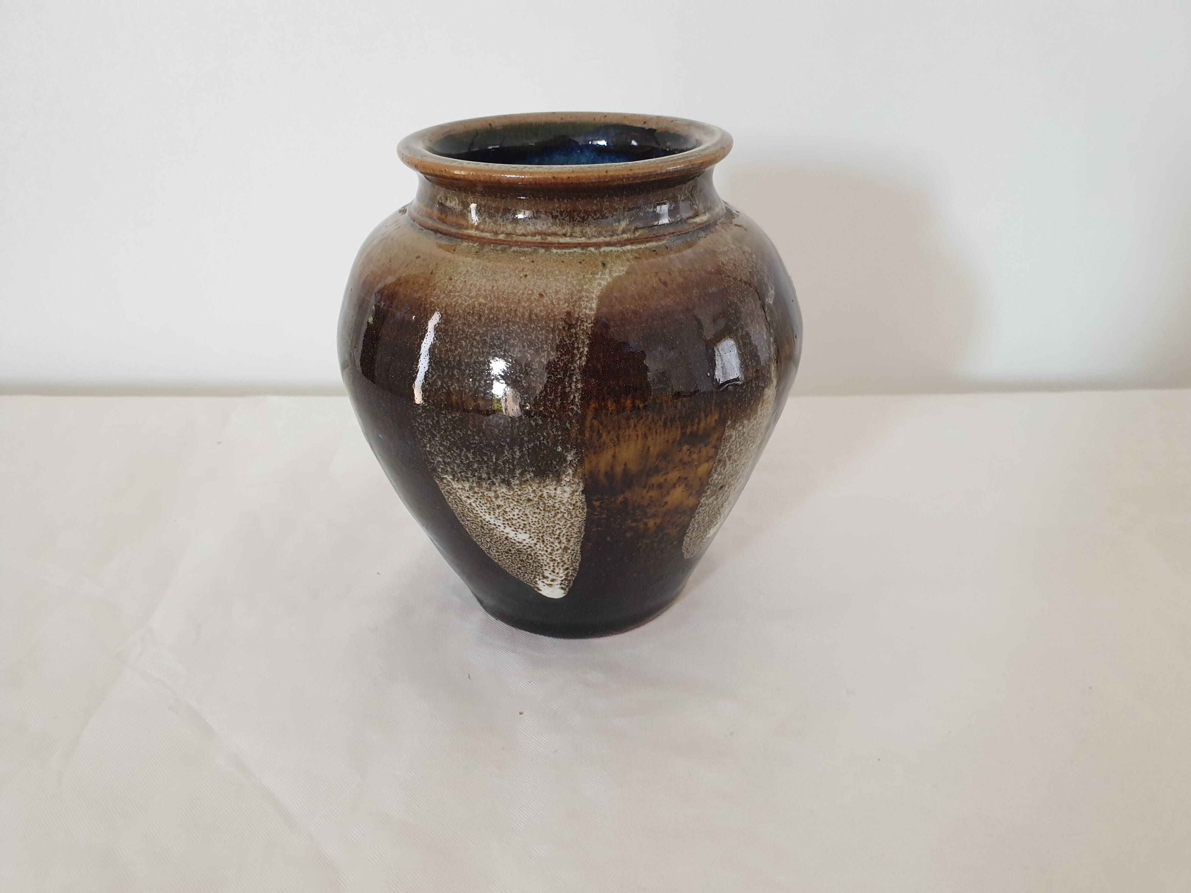 Unsigned brown glazed ceramic vase - height 14cm