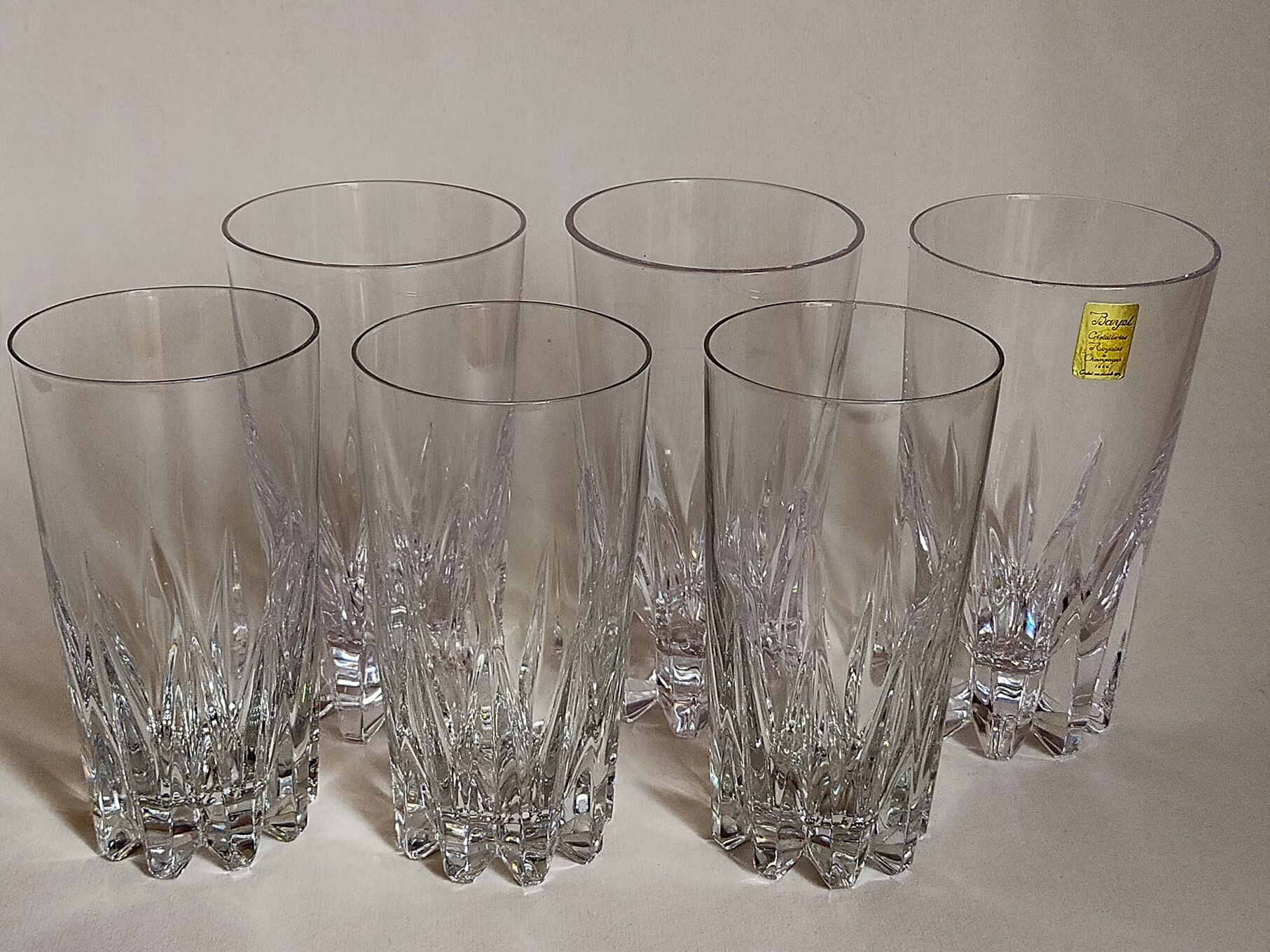 Six vintage crystal juice glasses, three large, three medium