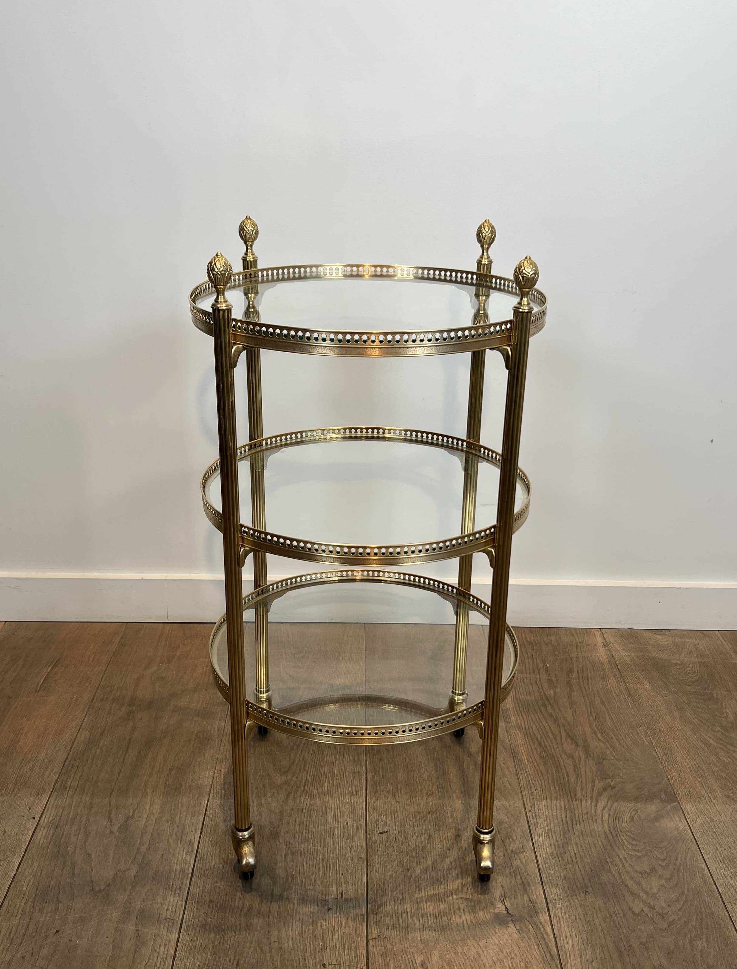 Round Rolling Table with Three Brass Trays, Attributed to the Jans House