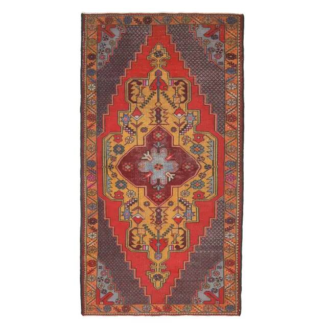 1970s Vintage Turkish Hand-Knotted Wool Cotton Red Runner Rug 145x278