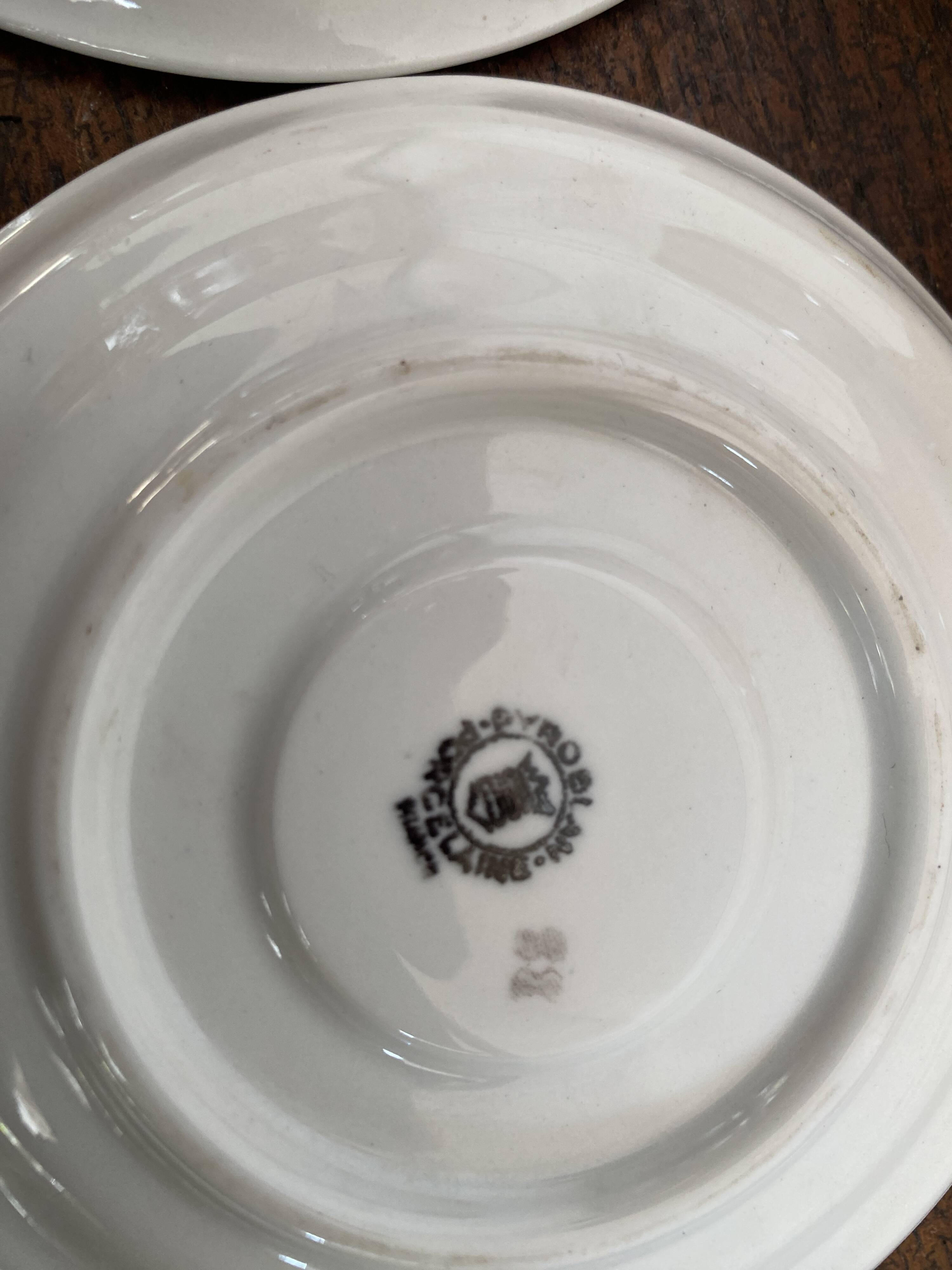 2 coffee cups and bistro saucers, Sarreguemines, vintage Red Band