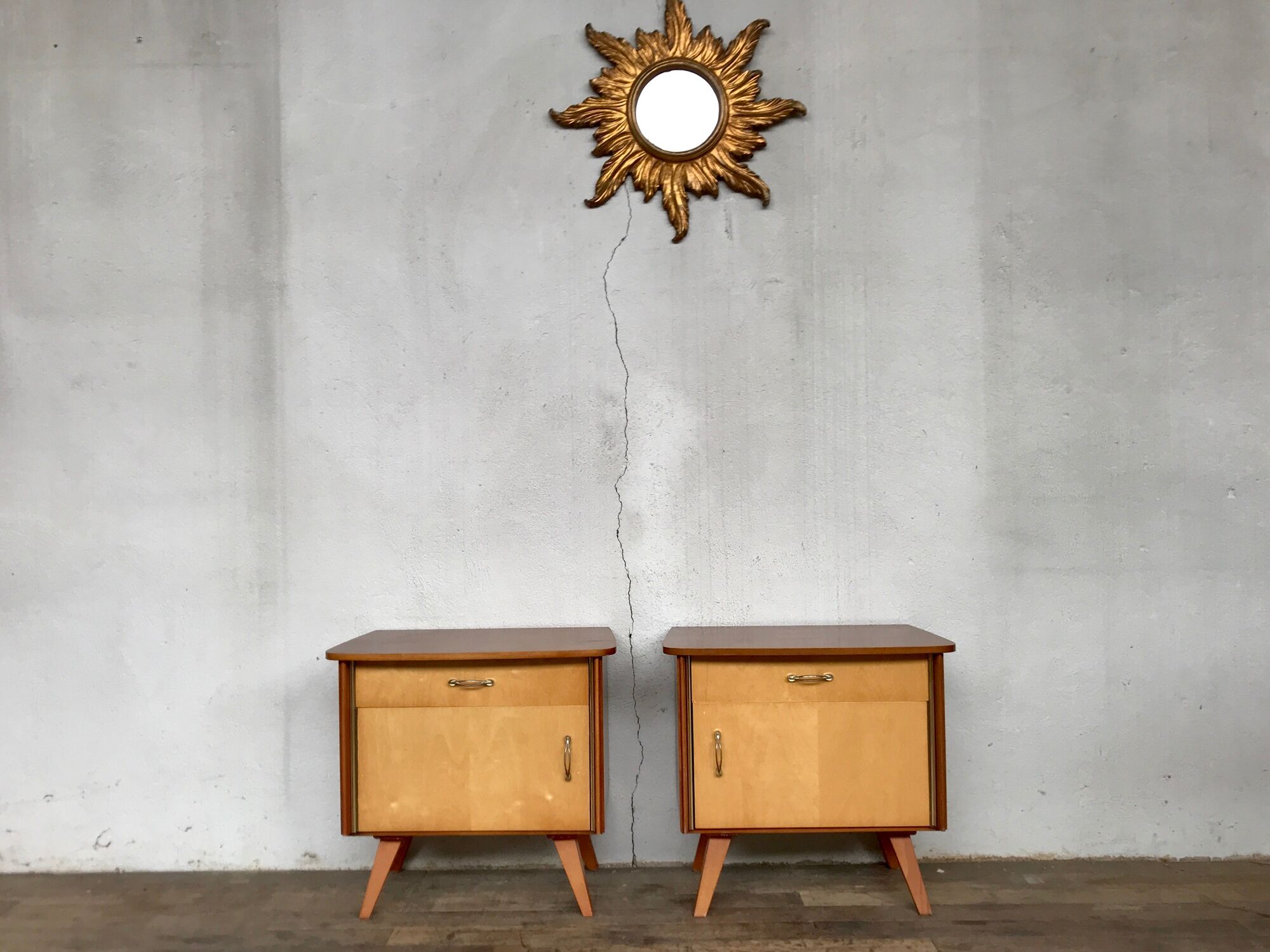 Pair of night table feet compass bedside end of vintage sofa old 1950 1960 retro