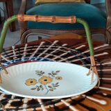 Plat à anse bois et fil scoubidou vintage