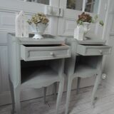 Bedside tables, end tables, beautiful invoices re-enchanted in verdigris waxed finish.