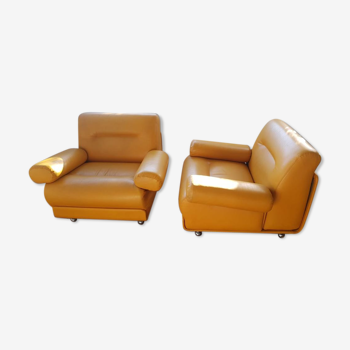 Pair of vintage leather armchairs 1970's