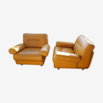 Pair of vintage leather armchairs 1970