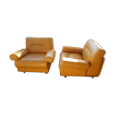 Paire de fauteuils cuir vintage 1970