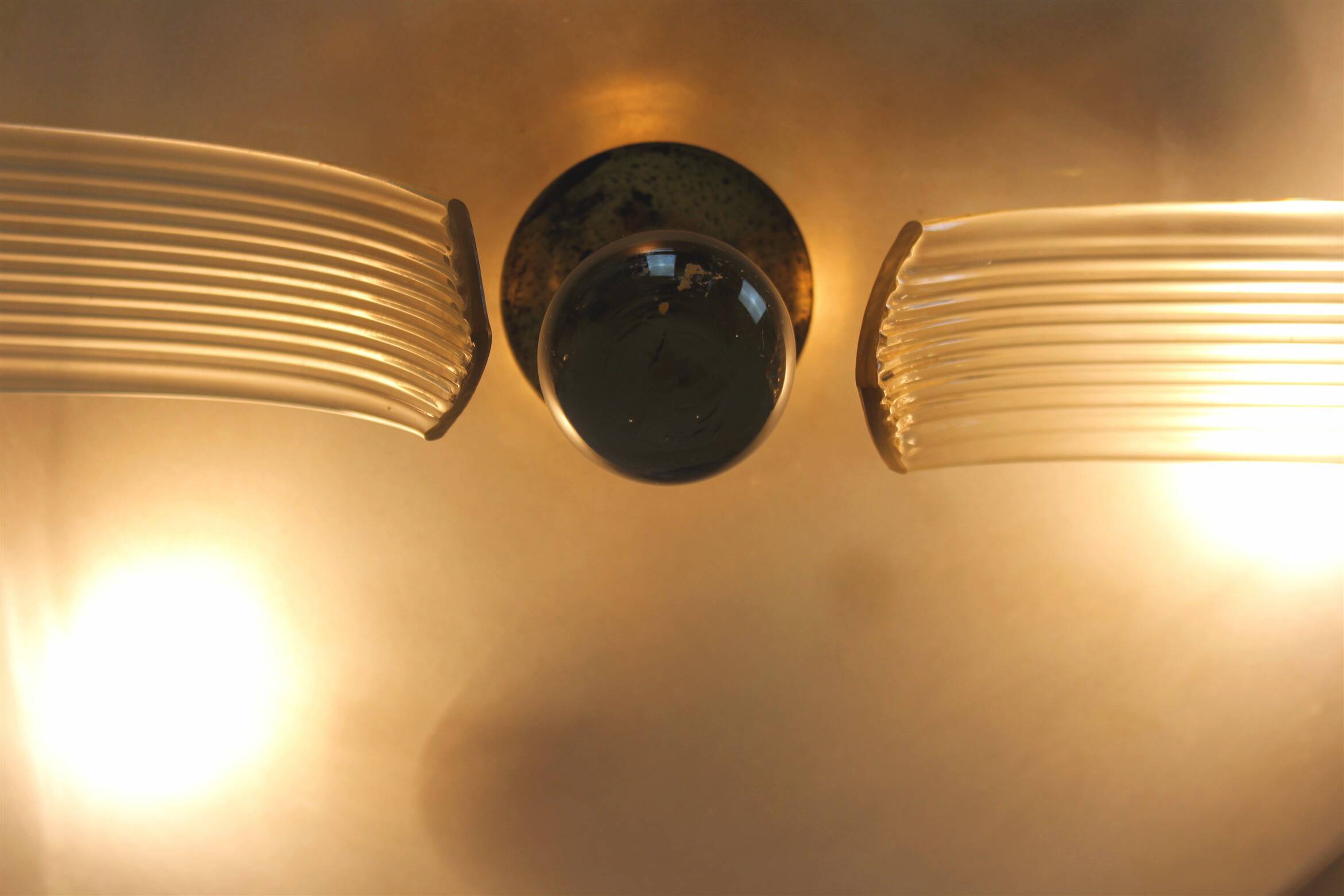 Brass and Curved Glass Ceiling Light from ESC Zukov, 1940s