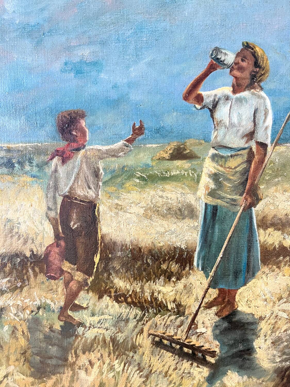 Harvesters, oil on canvas, signed