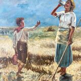 Harvesters, oil on canvas, signed