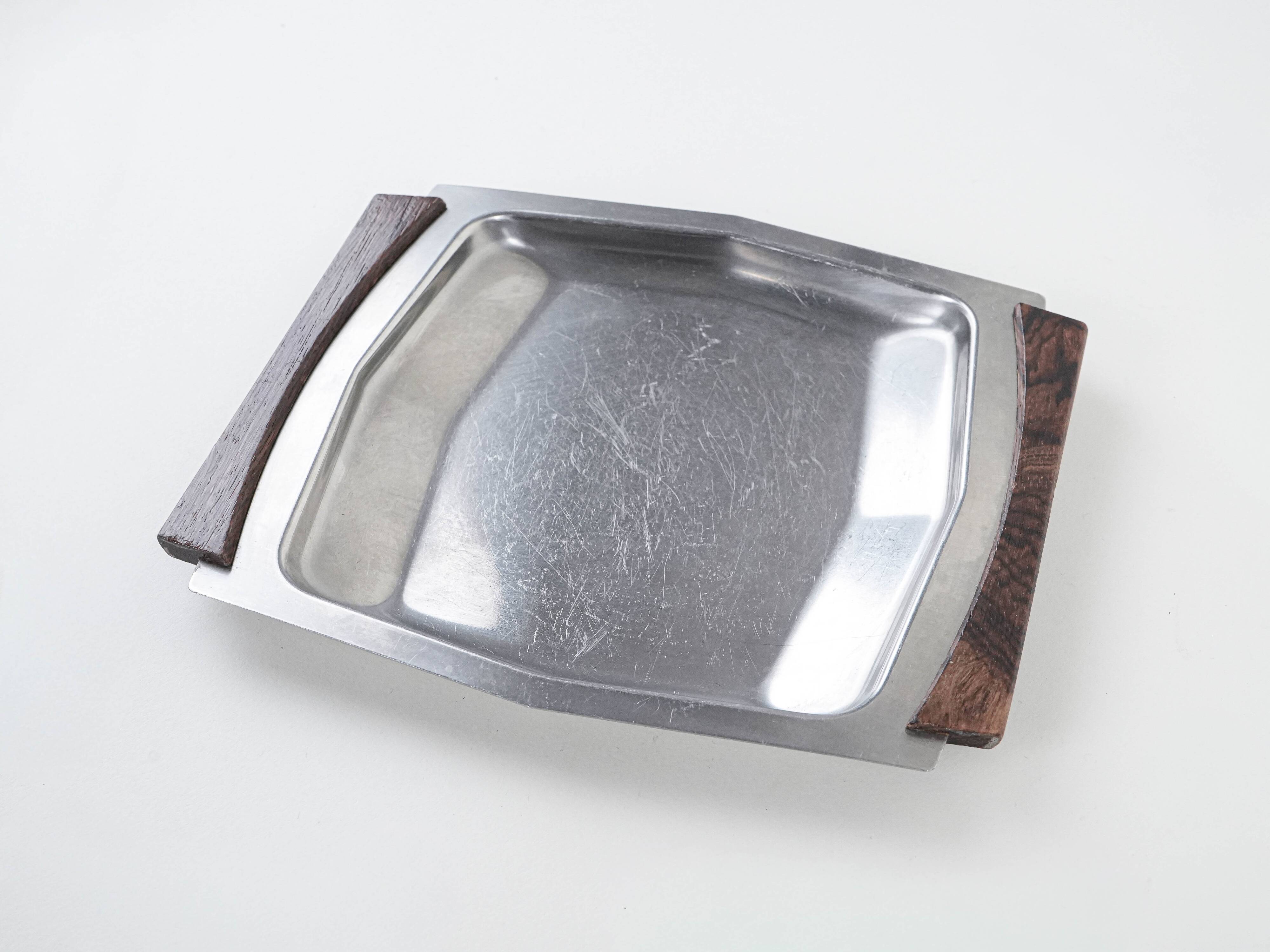Square stainless steel tray, Danish design, 1970s, made in Denmark