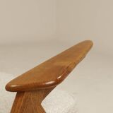 Vintage armchair rustic oak pearl bouclé concluded by Chierowski