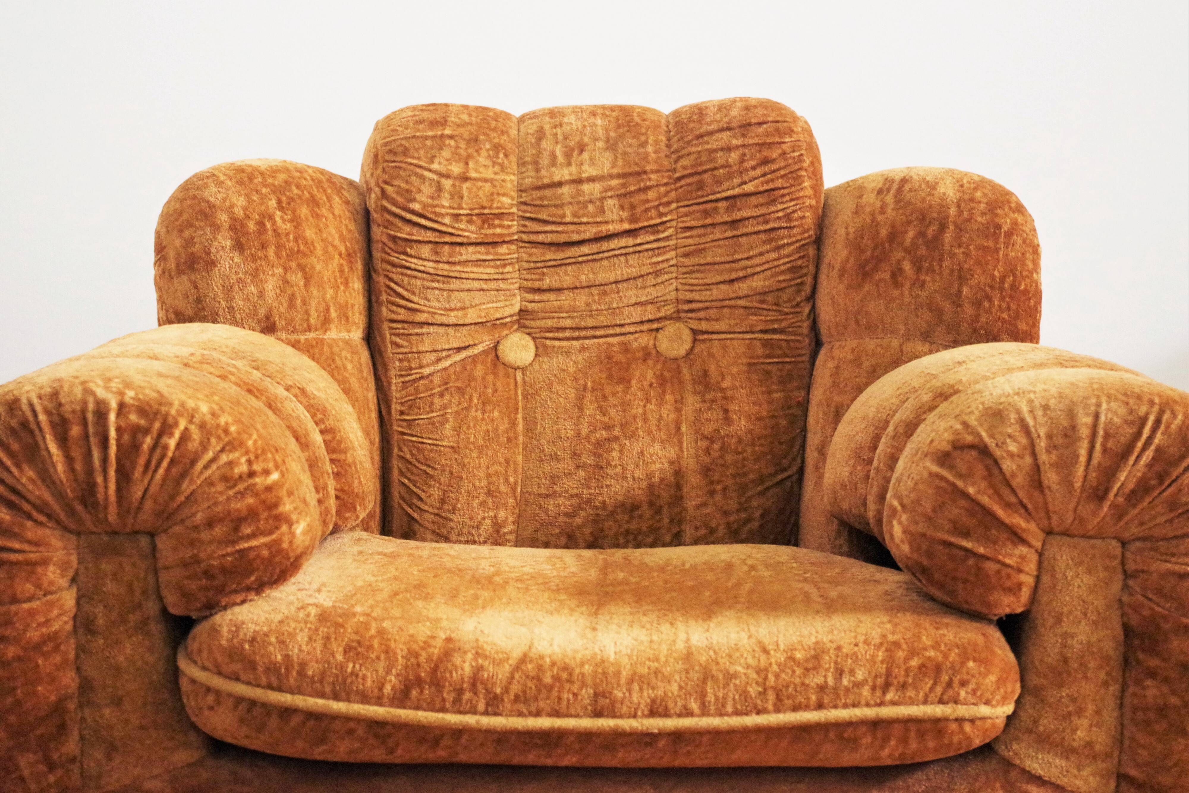 Velvet armchairs and sofa, 1970s, set of 3