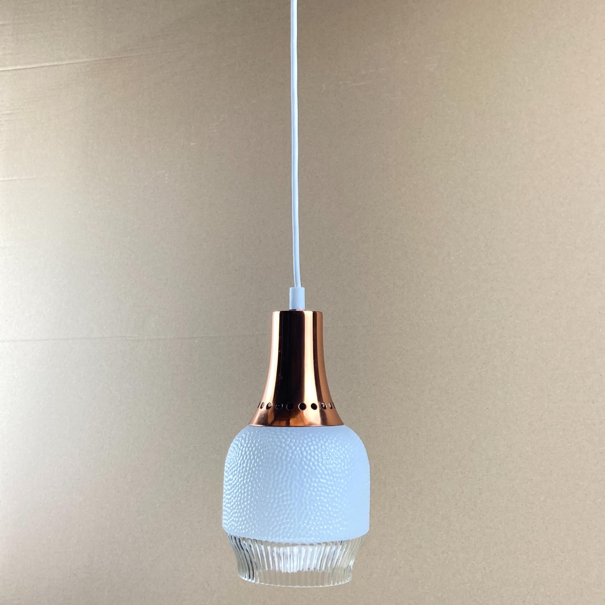 Vintage space age copper and opaline hanging lamp