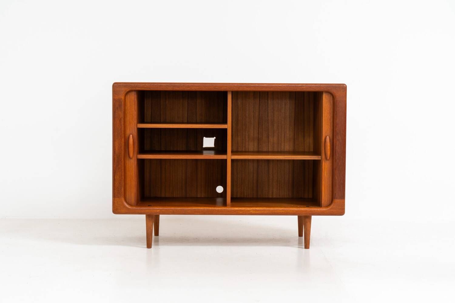 Svend Dyrlund teak sideboard with tambour doors (Denmark, 1960s).