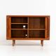 Svend Dyrlund teak sideboard with tambour doors (Denmark, 1960s).