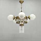Czech Art Deco Brass and Glass Chandelier, 1950s