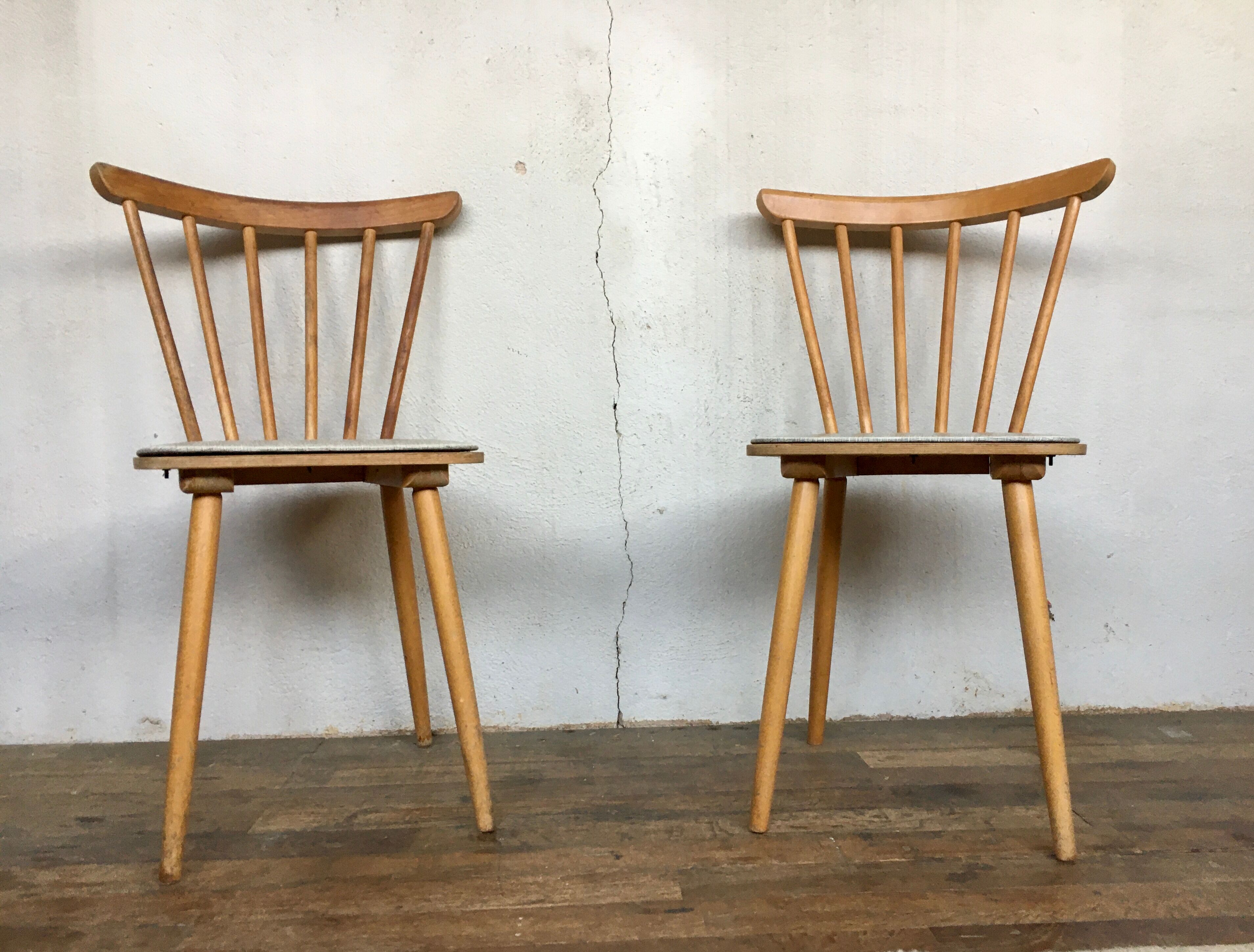 Pair of vintage white leatherette bistro chairs from the 1960s