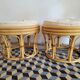 Rattan and leather poufs