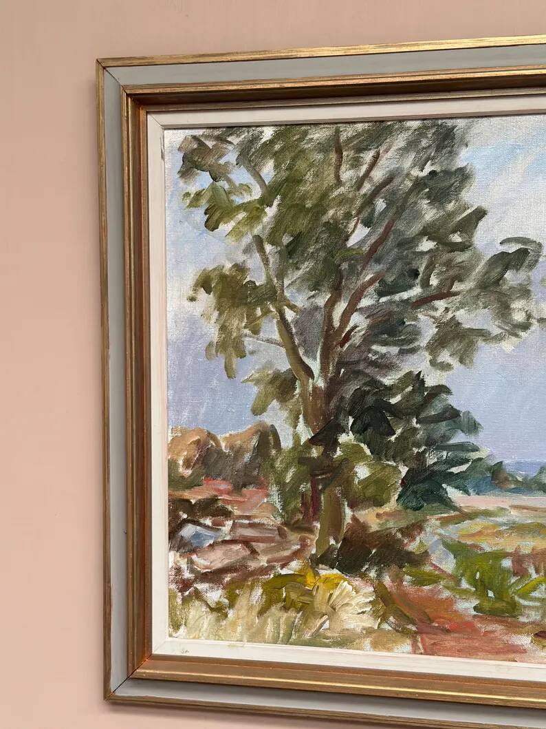 Original Swedish Oil on Canvas – “Landscape” by Sigurd Hagegård – Signed – Vintage & Framed – 62 × 53 cm (24.4" × 20.9")