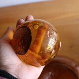Vintage amber blown bubble glass salad bowl and ladle.