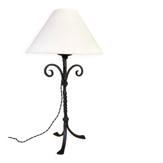 1970s wrought iron lamp, new 2m fabric cable, lampshade.