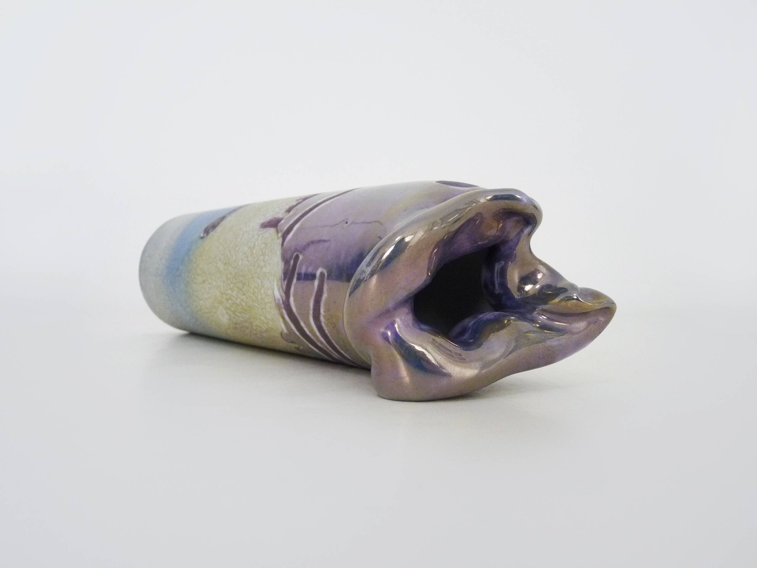 Joseph Bougère Iridescent purple pink ceramic vase signed JB 1989