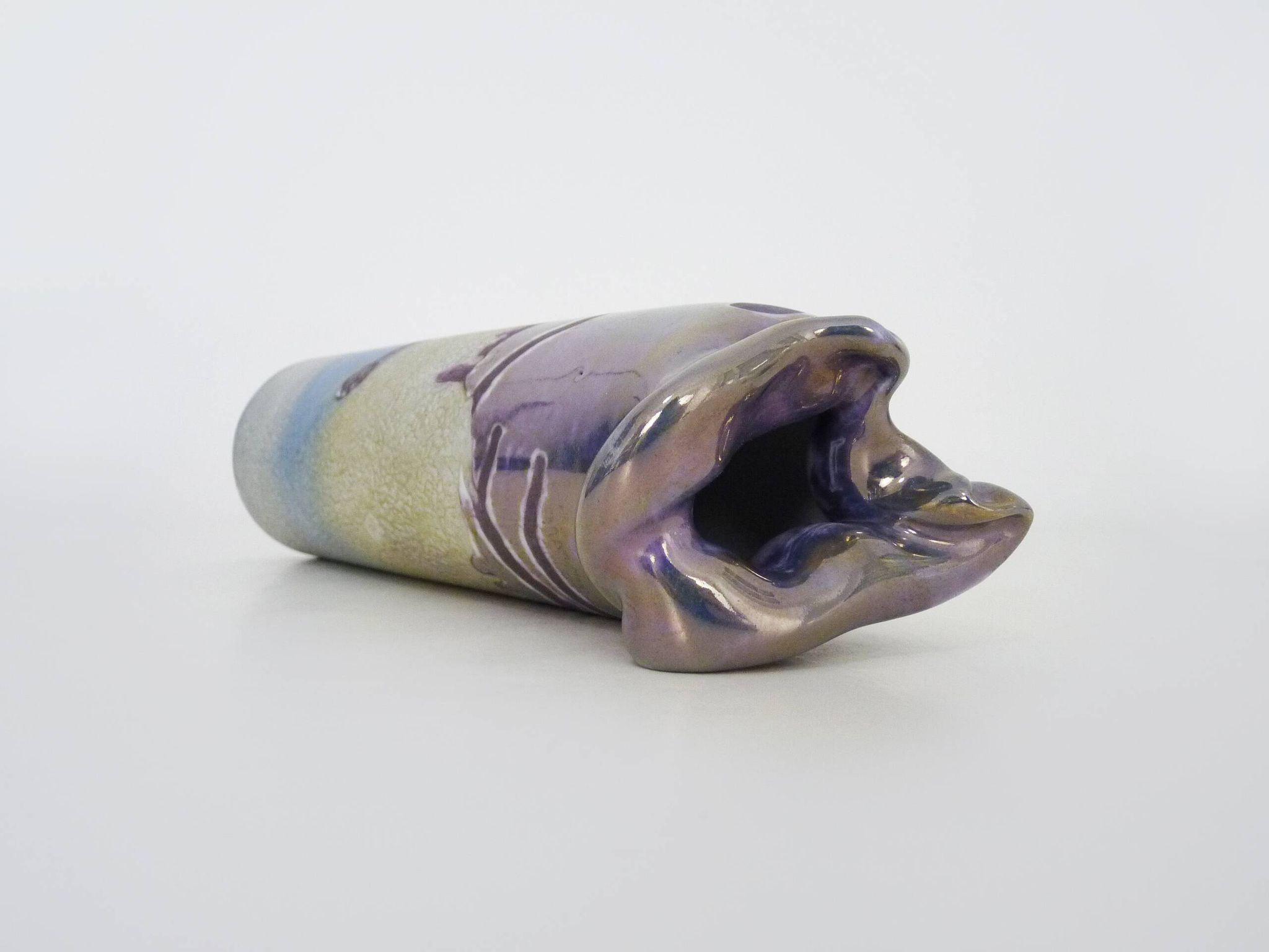 Joseph Bougère Iridescent purple pink ceramic vase signed JB 1989