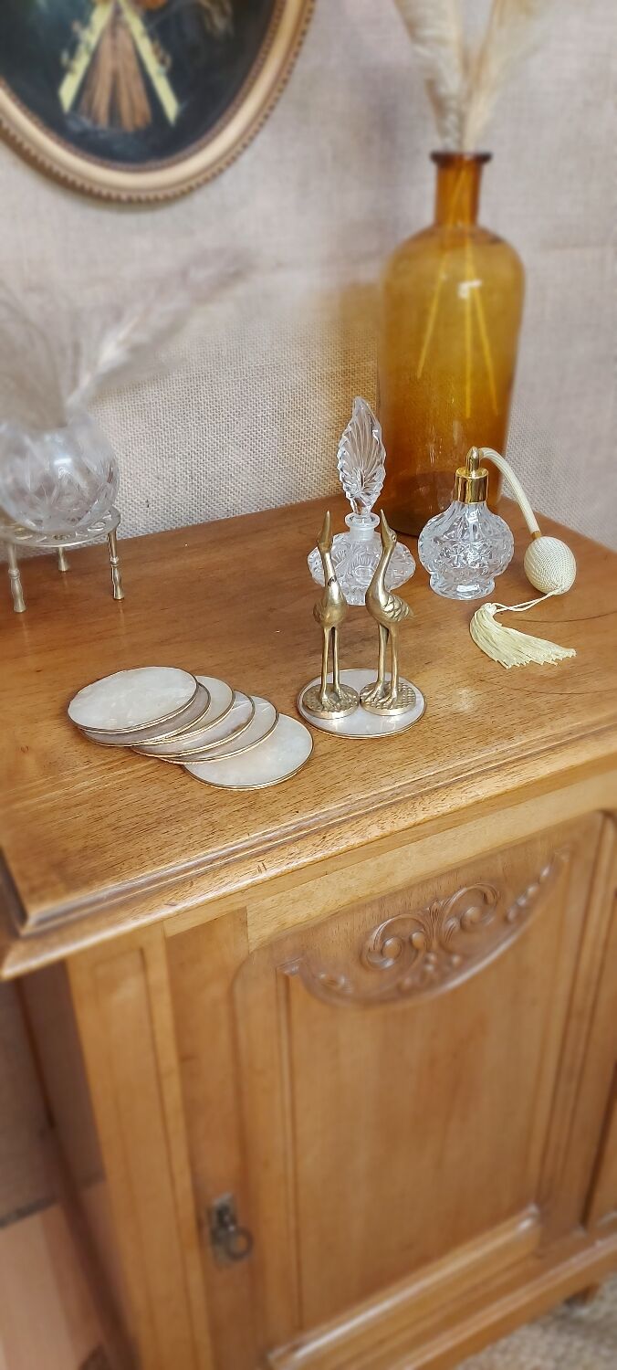 Mother-of-pearl and brass coasters