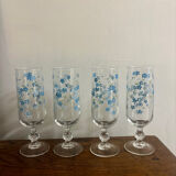 Vintage set of 4 champagne flutes Véronica myosotis