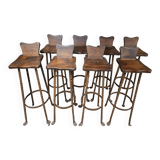 Set of 8 brutalist wrought iron bar stools 1970"