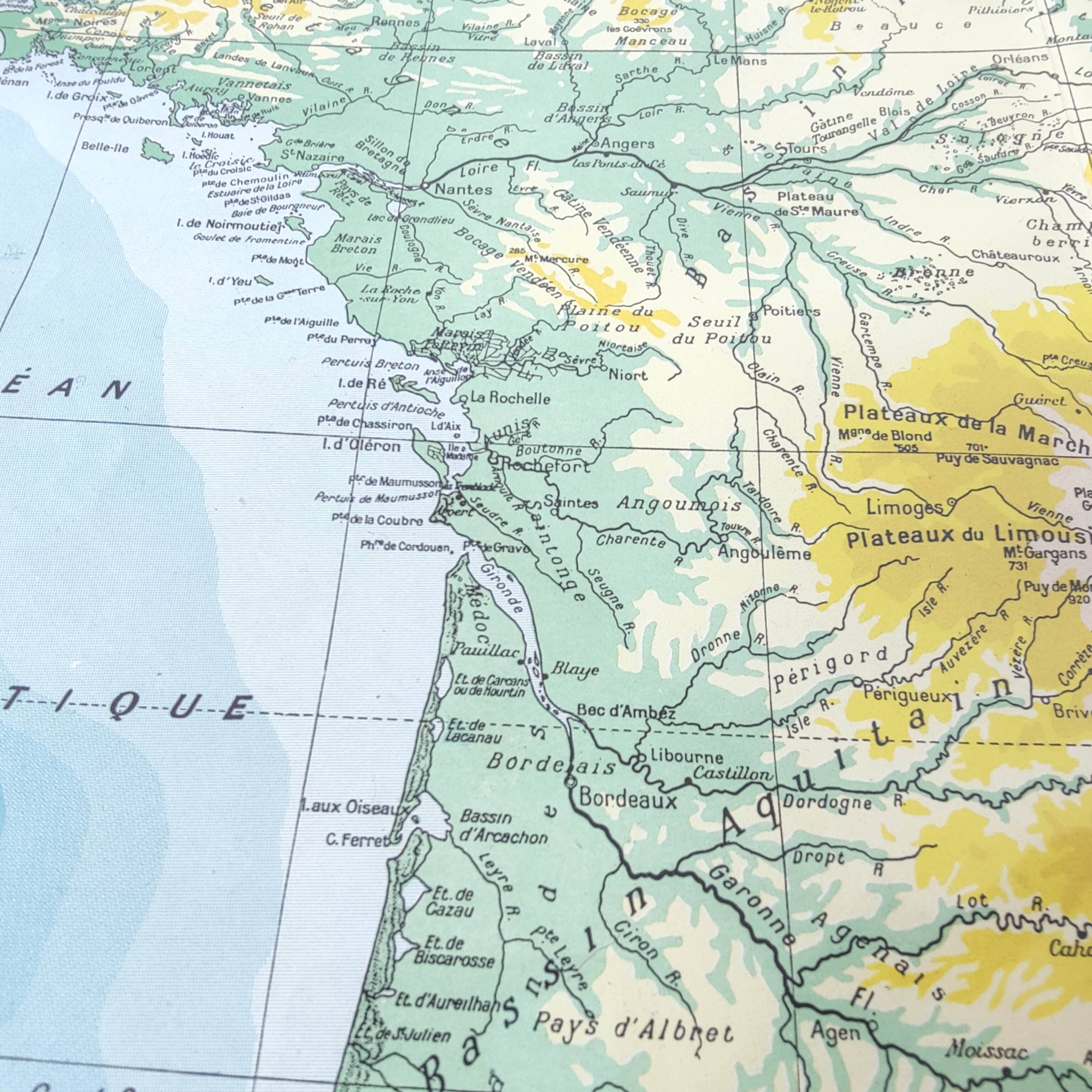 Old map of France from 1950 43x43cm