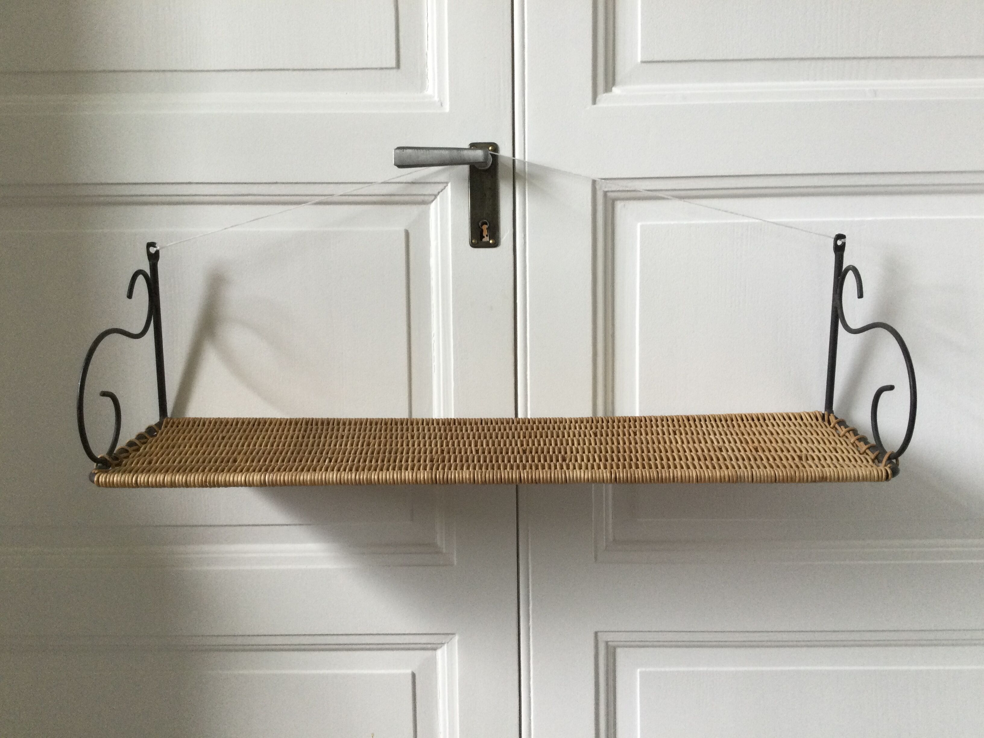 Wall shelf wicker and wrought iron 50s