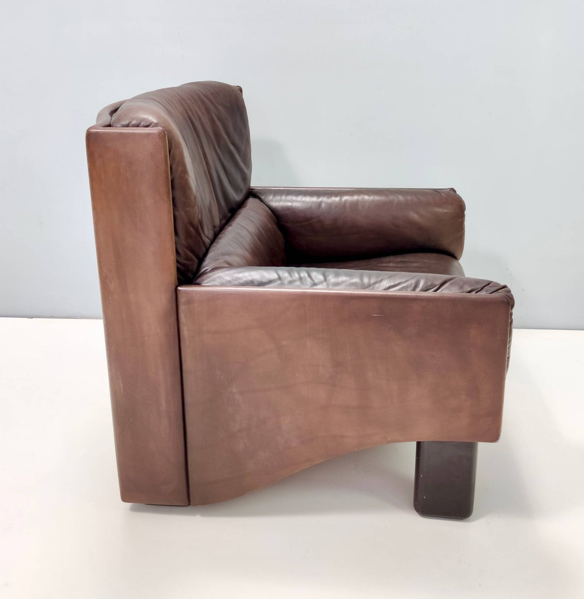 Comfortable Postmodern Brown Leather Armchair, Italy
