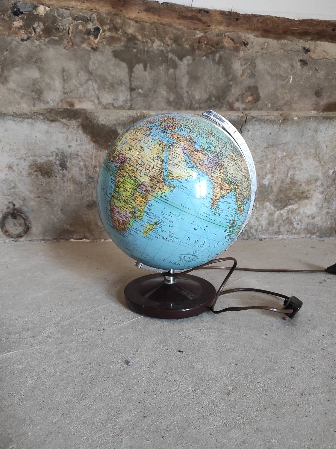 Illuminated globe world map.