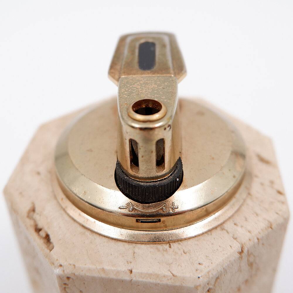 Vintage octagonal table lighter by Cerri Nestore in travertine - Italy 1970s