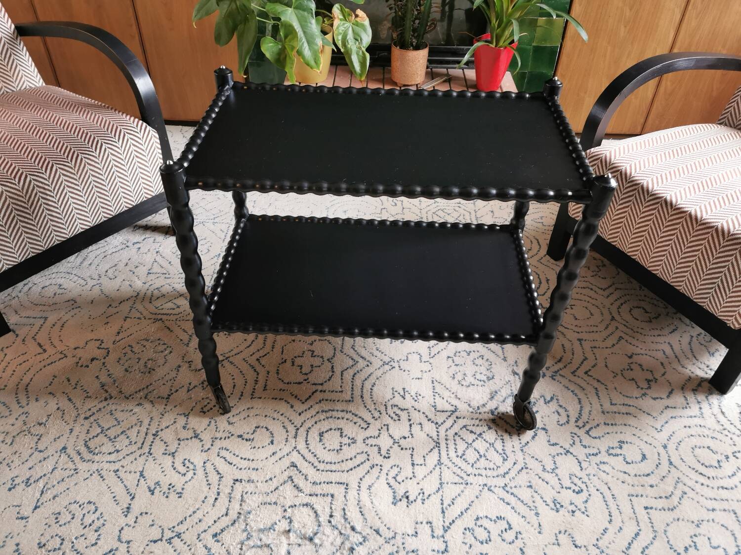 Vintage black rolling serving cart