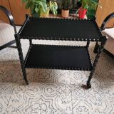 Vintage black rolling serving cart