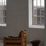 Brutalist lounge chair in solid pine, Swedish modern, made in the 1970s.