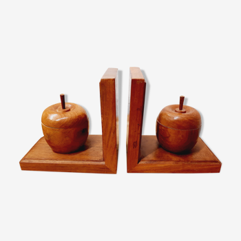 Serre livres "pommes" bois sculpté